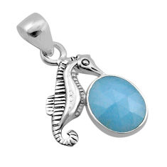 4.43cts natural blue aquamarine oval 925 sterling silver seahorse pendant y86932