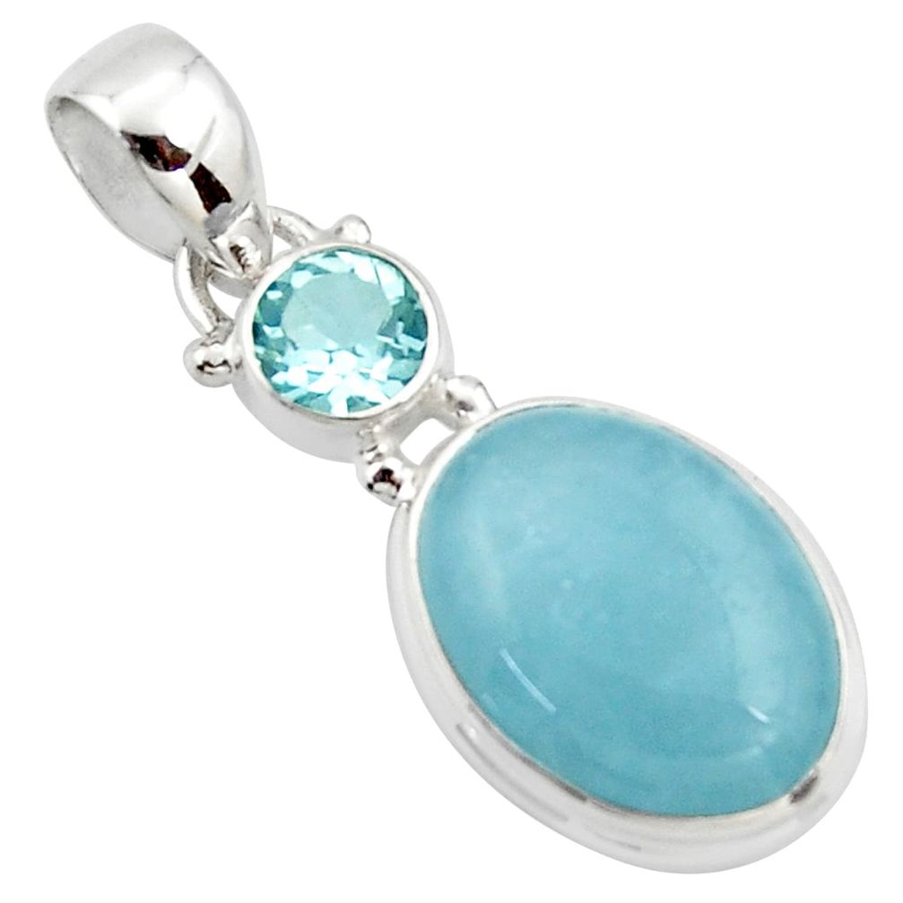 11.20cts natural blue aquamarine oval topaz 925 sterling silver pendant r39726
