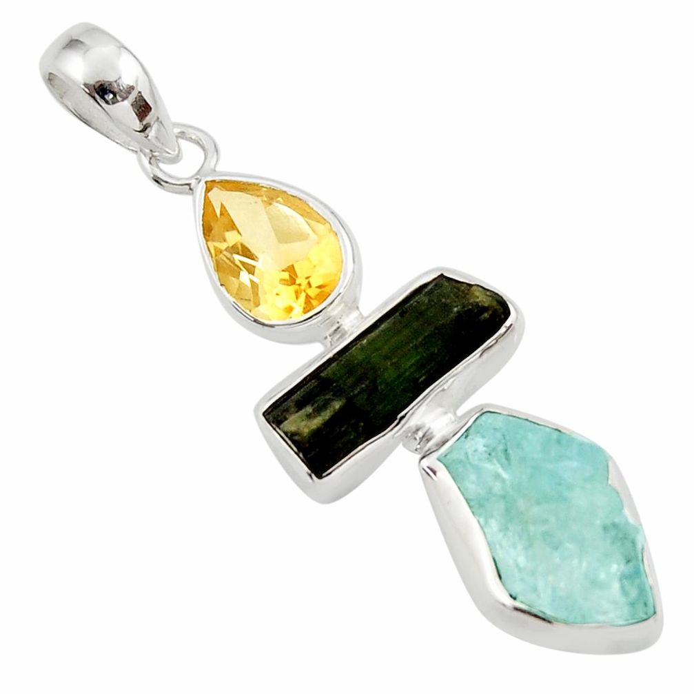  blue aquamarine rough citrine 925 silver pendant d45322