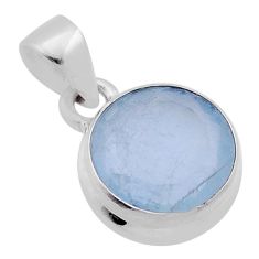 5.92cts natural blue aquamarine round 925 sterling silver pendant jewelry n46090