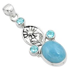 Clearance Sale- 12.71cts natural blue aquamarine topaz 925 sterling silver flower pendant p77853