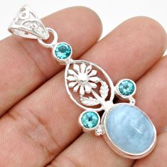 10.74cts natural blue aquamarine topaz 925 sterling silver flower pendant u75001