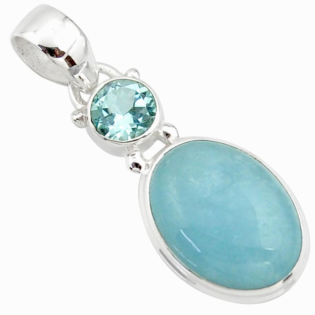 11.07cts natural blue aquamarine topaz 925 sterling silver pendant r39731