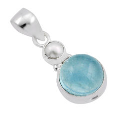 6.01cts natural blue aquamarine white pearl 925 sterling silver pendant y93075