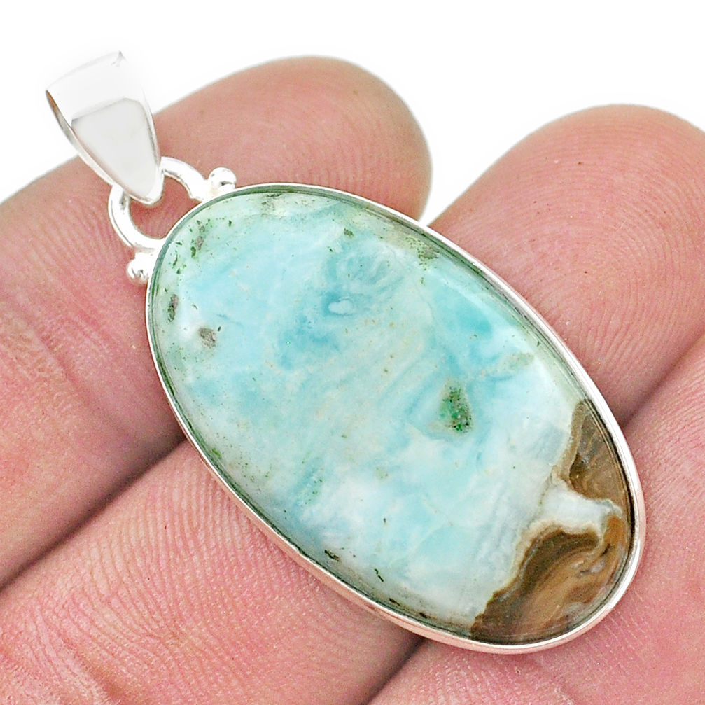 18.22cts natural blue aragonite 925 sterling silver pendant jewelry u47267