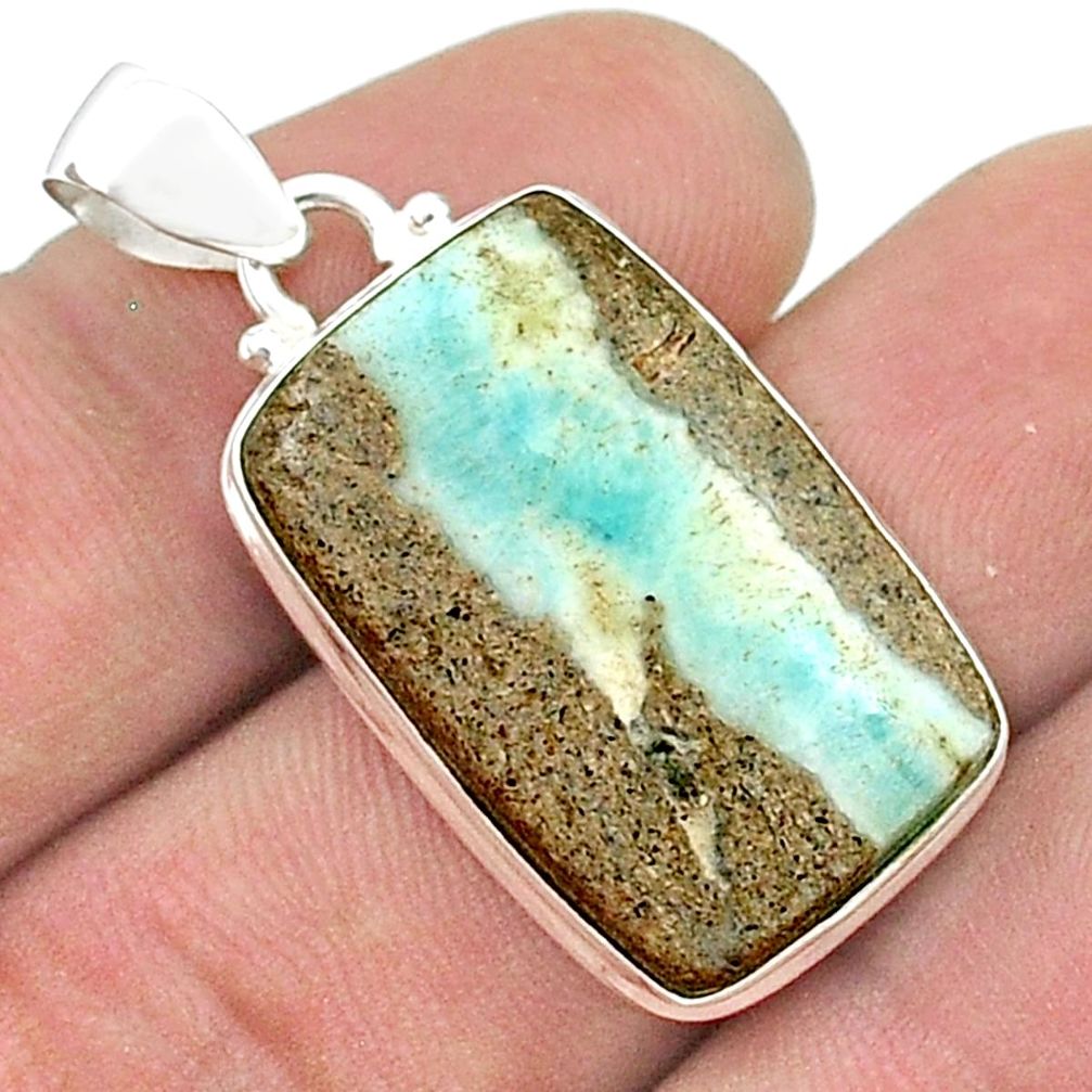 15.82cts natural blue aragonite 925 sterling silver pendant jewelry u50944