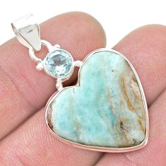16.94cts natural blue aragonite heart topaz 925 sterling silver pendant u47202