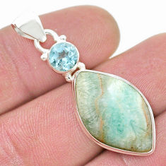 13.37cts natural blue aragonite topaz 925 sterling silver pendant jewelry u47142