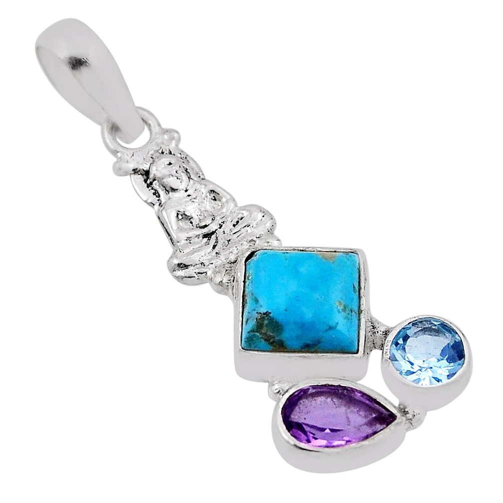 5.71cts natural blue arizona mohave turquoise silver buddha charm pendant n34617