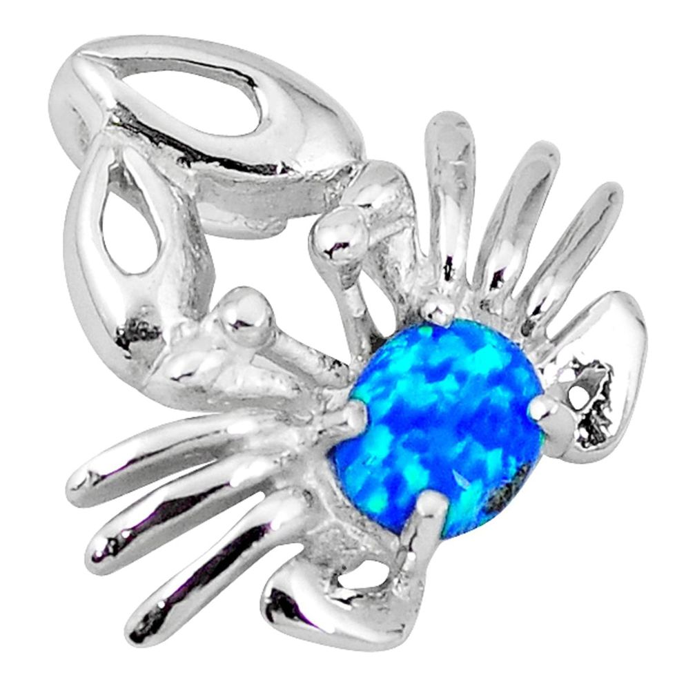 Natural blue australian opal (lab) 925 silver crab pendant jewelry c15725