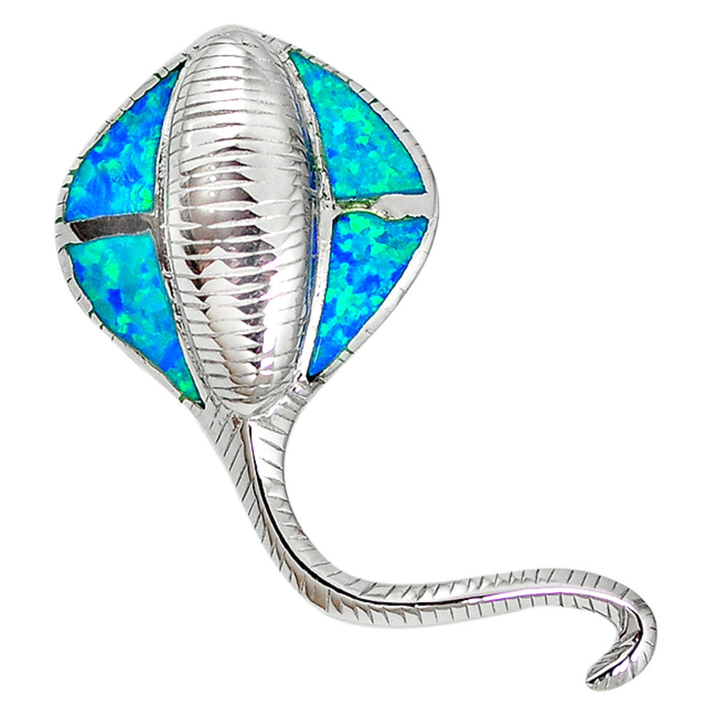 LAB Natural blue australian opal (lab) 925 silver fish pendant jewelry a61377 c15261