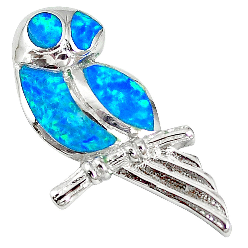 LAB Natural blue australian opal (lab) 925 silver owl pendant jewelry a61259 c15258