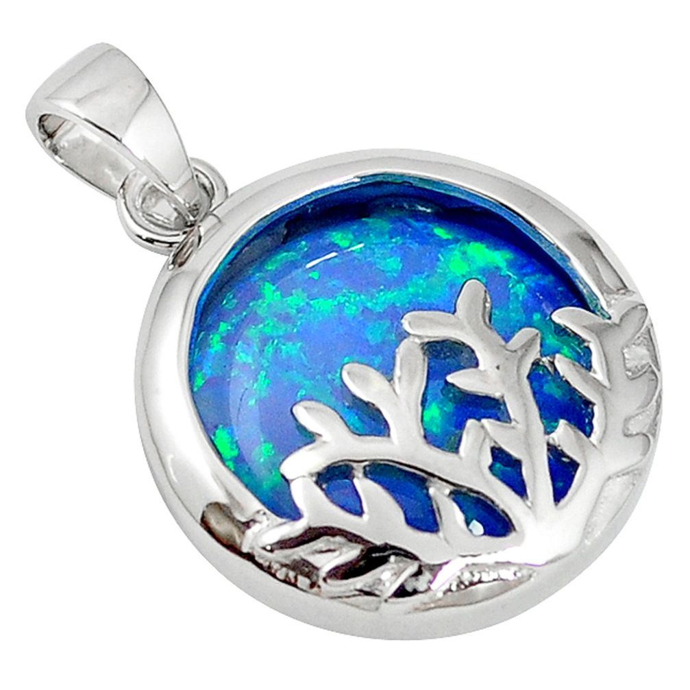 LAB Natural blue australian opal (lab) 925 sterling silver pendant a61393 c15426