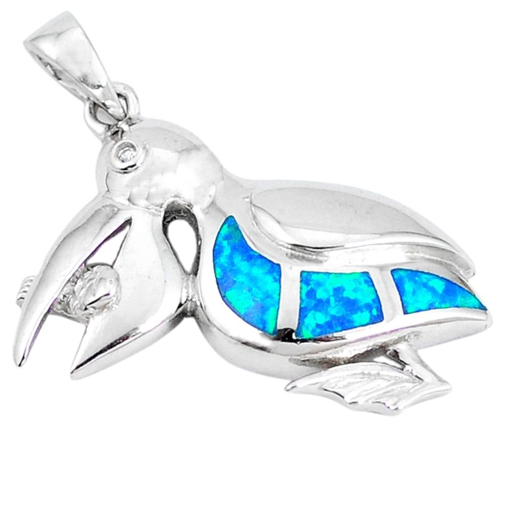 Natural blue australian opal (lab) topaz 925 silver pendant jewelry c15612