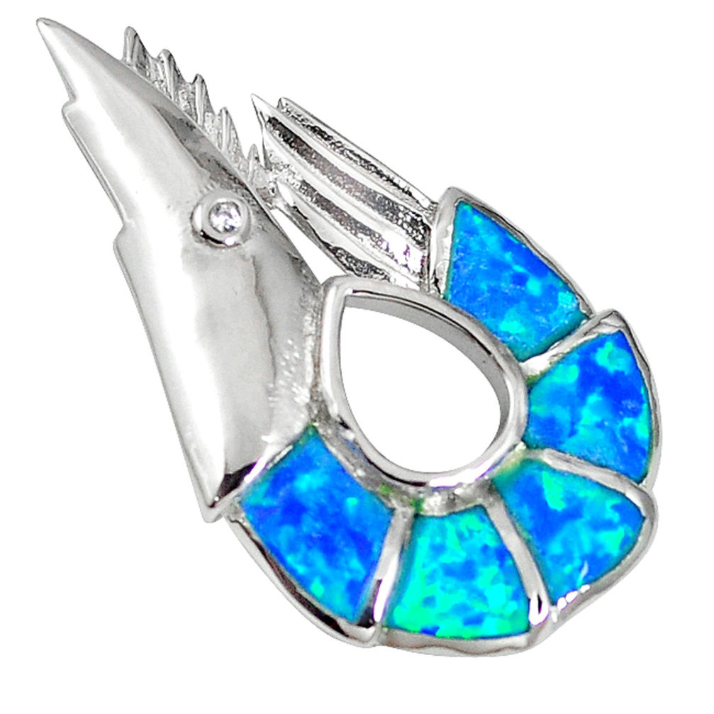 Natural blue australian opal (lab) topaz 925 silver pendant a61263 c15405