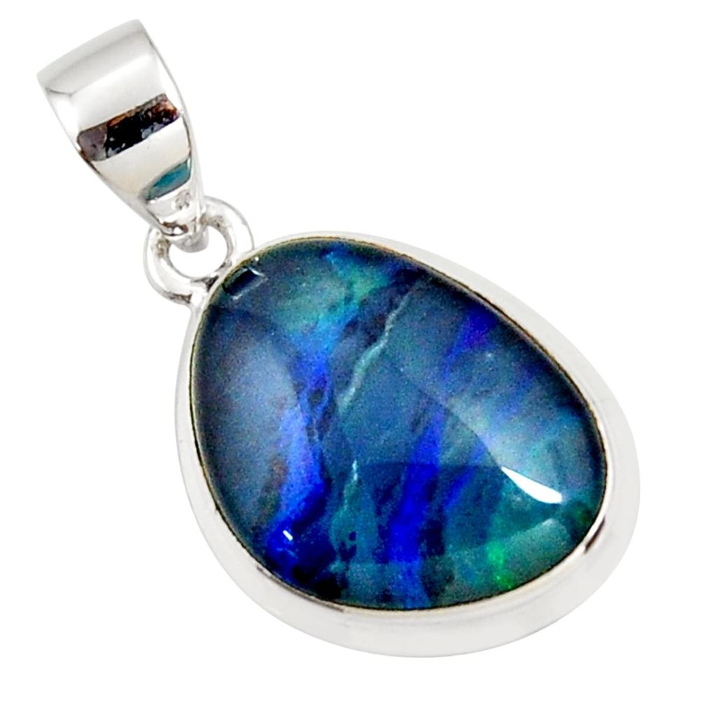 8.87cts natural blue australian opal triplet 925 sterling silver pendant r36161