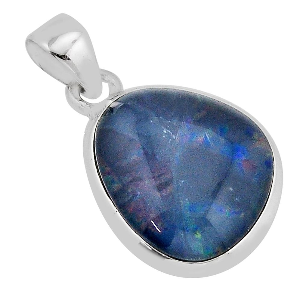 8.09cts natural blue australian opal triplet 925 sterling silver pendant y64434