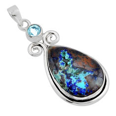 16.54cts natural blue azurite in chrysocolla topaz 925 silver pendant y64379
