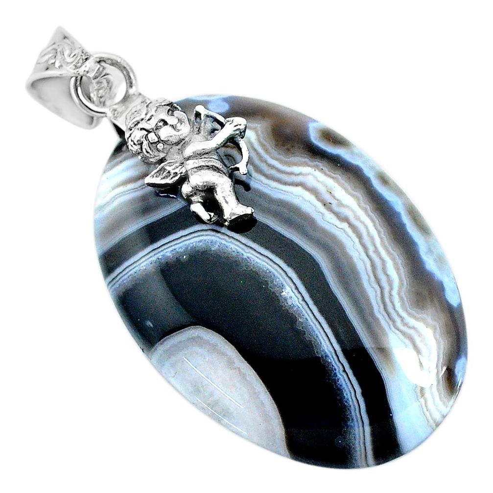 47.67cts natural blue botswana agate 925 sterling silver angel pendant r74536