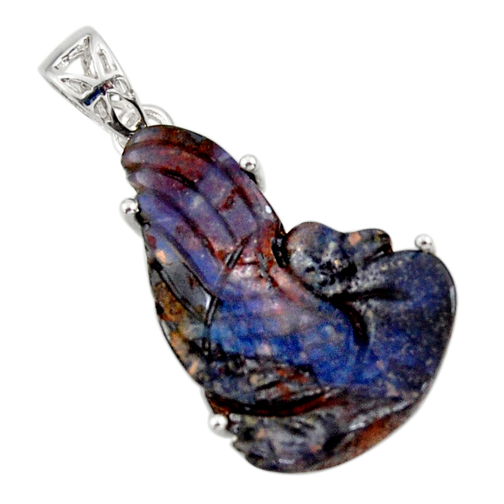 16.28cts natural blue boulder opal carving 925 sterling silver pendant r30806