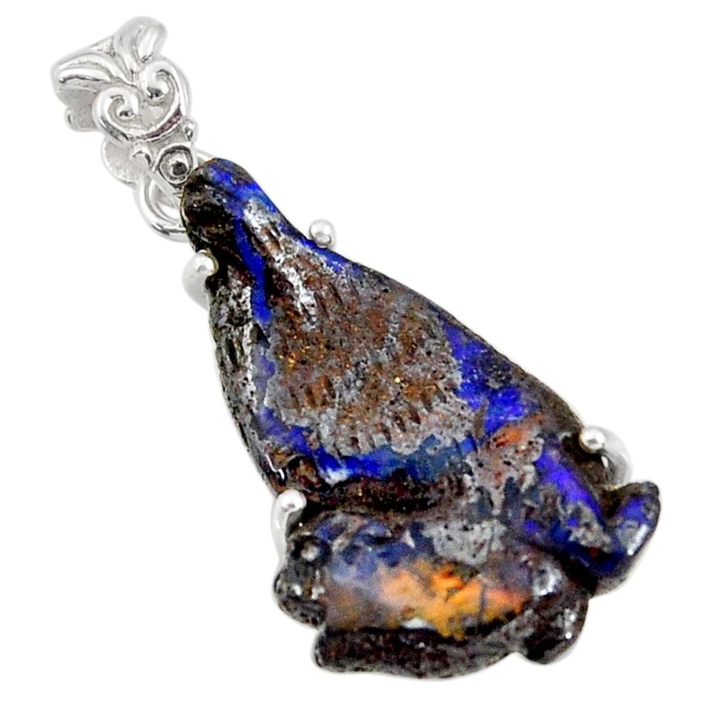 17.47cts natural blue boulder opal carving 925 sterling silver pendant r30810