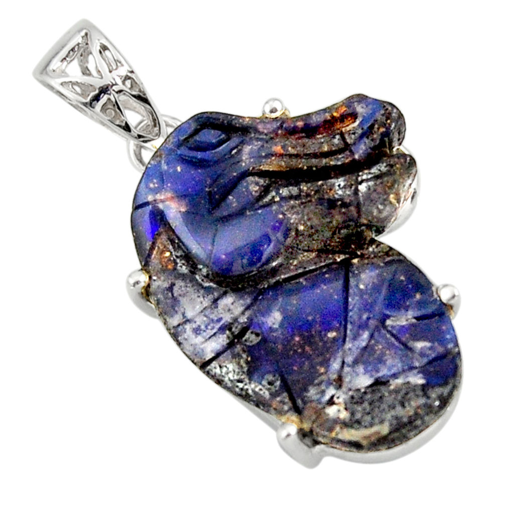 16.90cts natural blue boulder opal carving 925 sterling silver pendant r30816