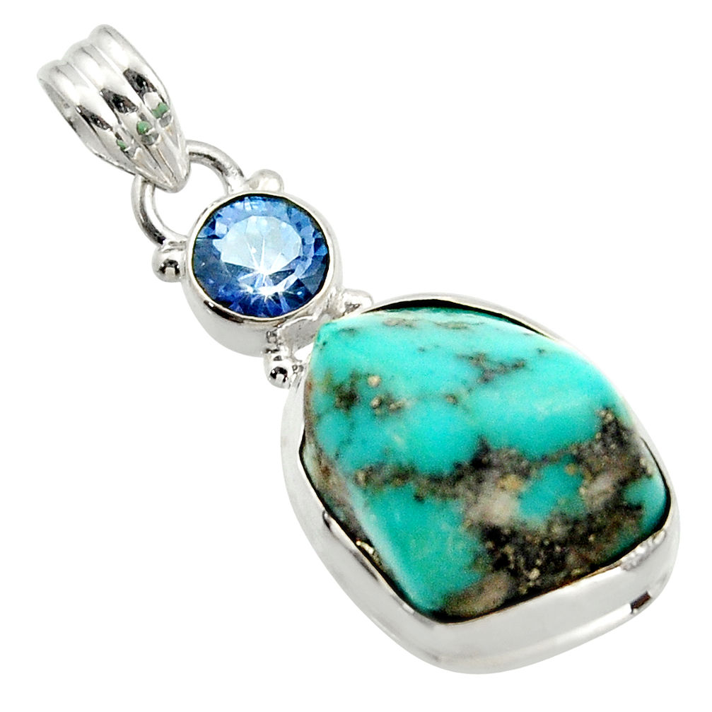 18.94cts natural blue campitos turquoise rainbow topaz 925 silver pendant d45988