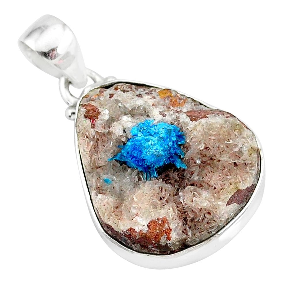 14.72cts natural blue cavansite 925 sterling silver handmade pendant r86093