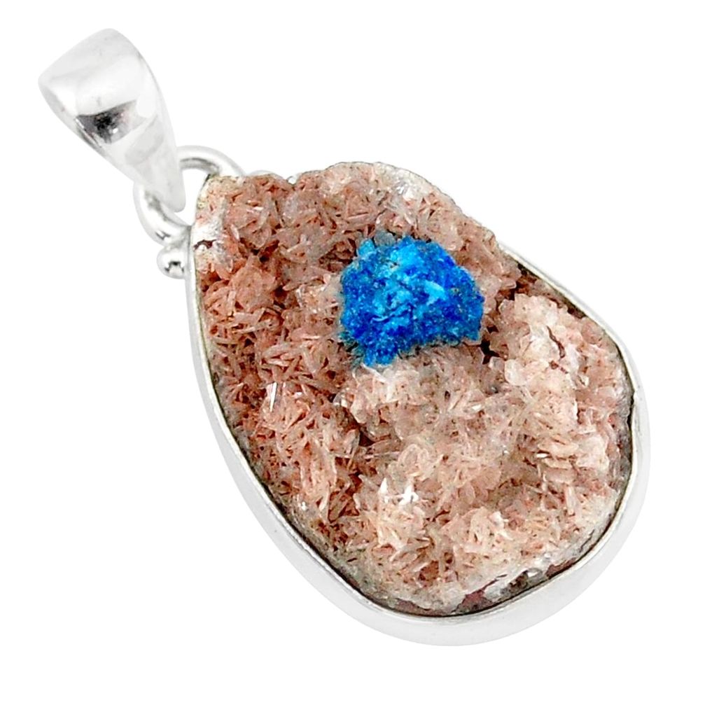 15.65cts natural blue cavansite 925 sterling silver handmade pendant r86099