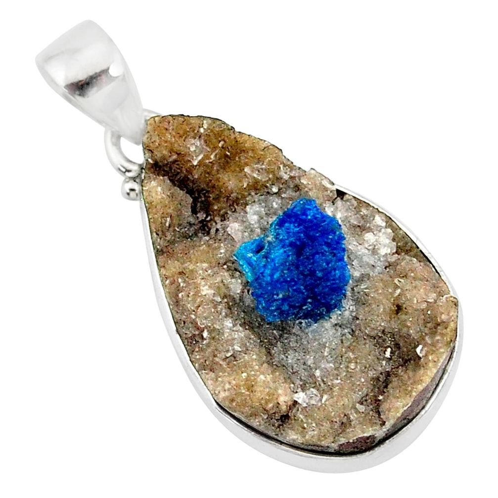 13.70cts natural blue cavansite 925 sterling silver handmade pendant r86101