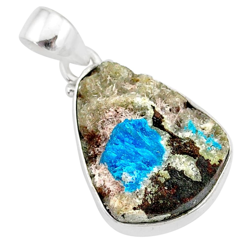 12.58cts natural blue cavansite 925 sterling silver handmade pendant r86102