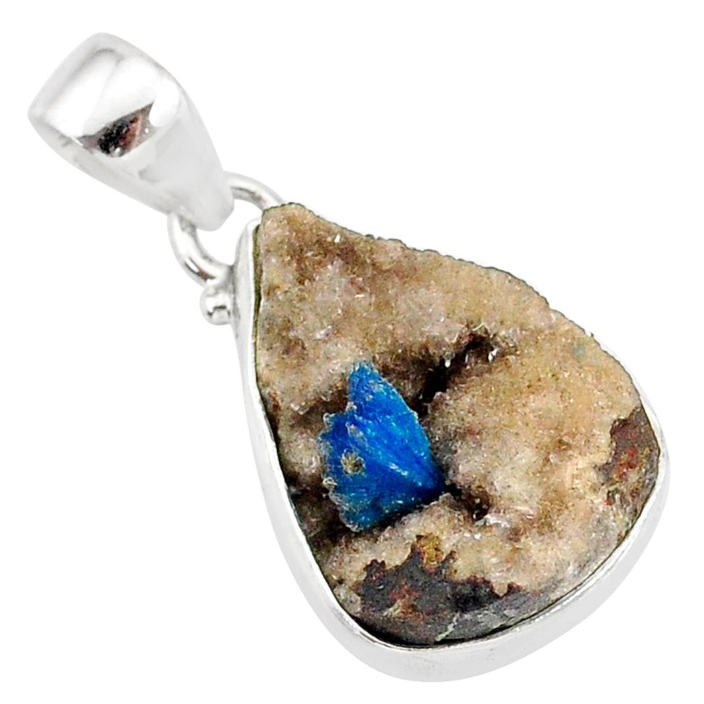 10.08cts natural blue cavansite 925 sterling silver handmade pendant r86104