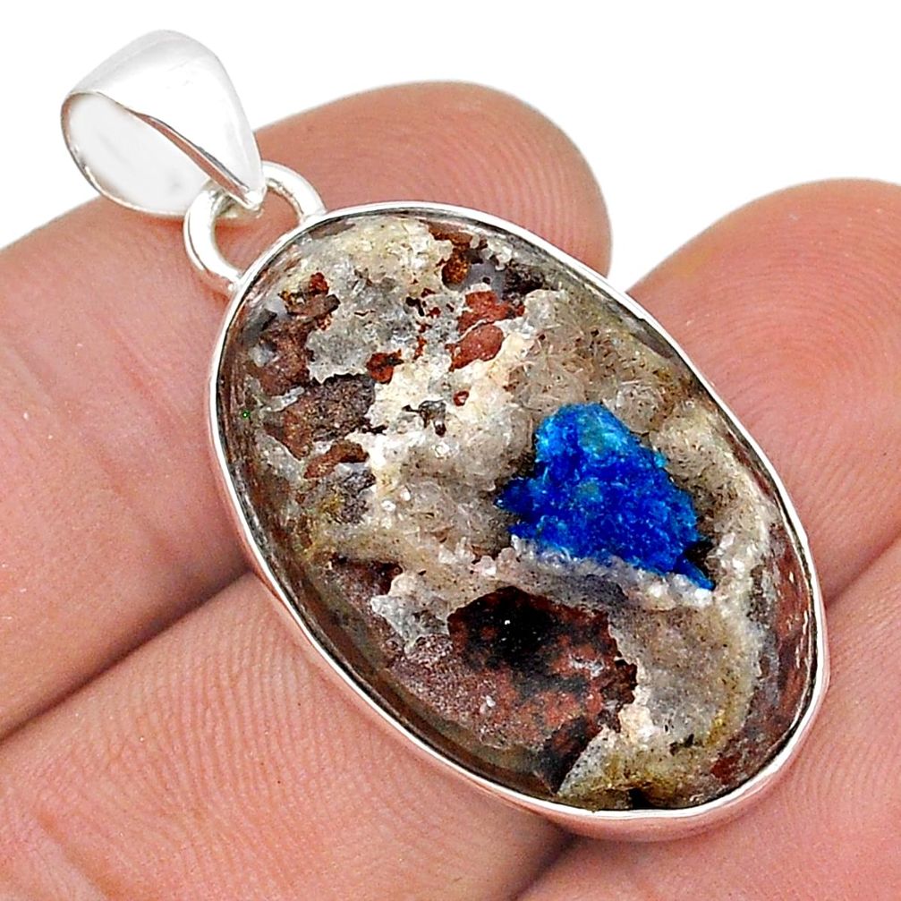 18.43cts natural blue cavansite 925 sterling silver pendant jewelry u74126