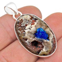 18.43cts natural blue cavansite 925 sterling silver pendant jewelry u74126