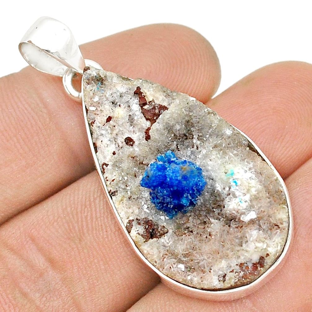 28.30cts natural blue cavansite pear 925 sterling silver pendant jewelry u74102