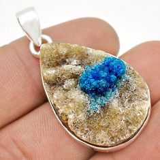 22.05cts natural blue cavansite pear 925 sterling silver pendant jewelry u74114