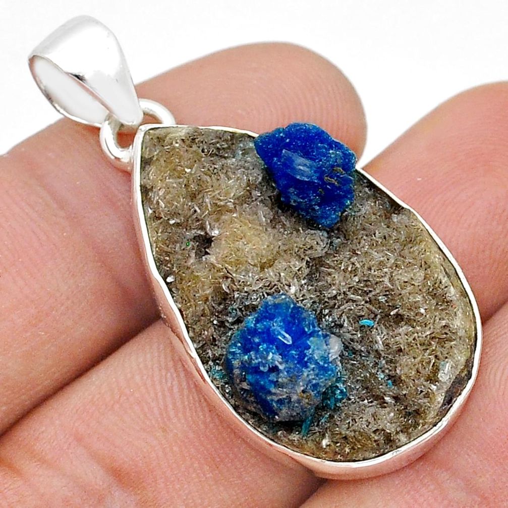 15.91cts natural blue cavansite pear 925 sterling silver pendant jewelry u74122