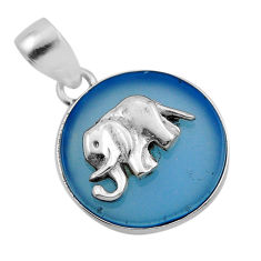 12.60cts natural blue chalcedony 925 sterling silver elephant pendant y87534