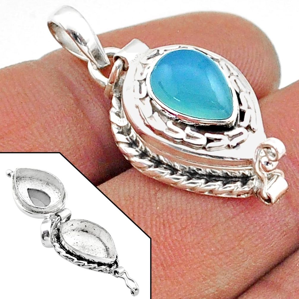 2.48cts natural blue chalcedony 925 sterling silver poison box pendant t73627
