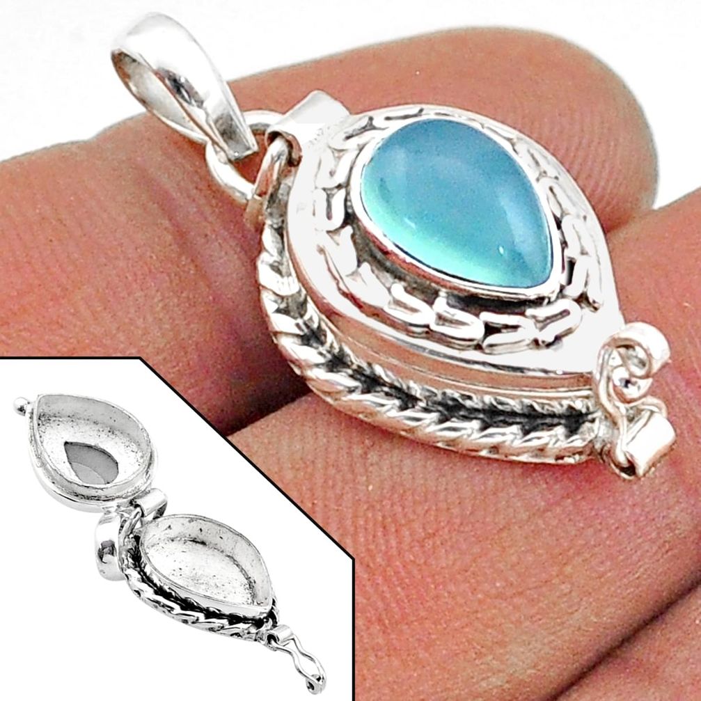 2.45cts natural blue chalcedony 925 sterling silver poison box pendant t73631