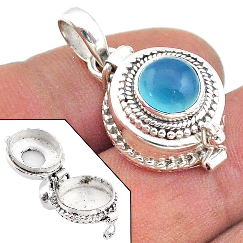 3.06cts natural blue chalcedony 925 sterling silver poison box pendant t73635