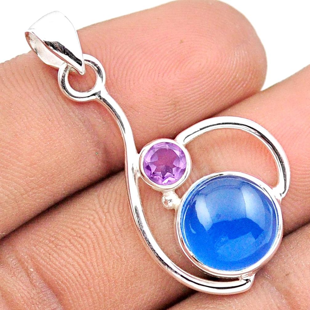 5.43cts natural blue chalcedony amethyst 925 sterling silver geometric pendant u13850