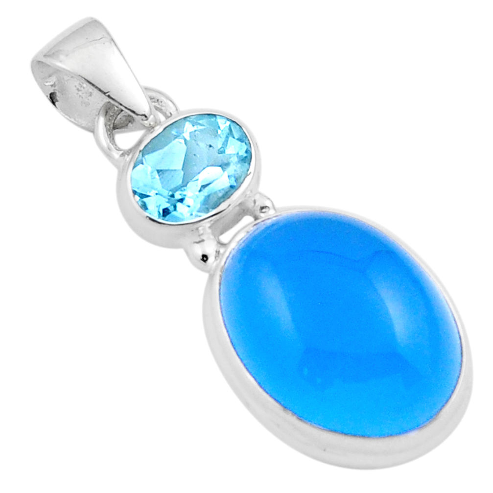 10.63cts natural blue chalcedony oval topaz 925 sterling silver pendant u13278