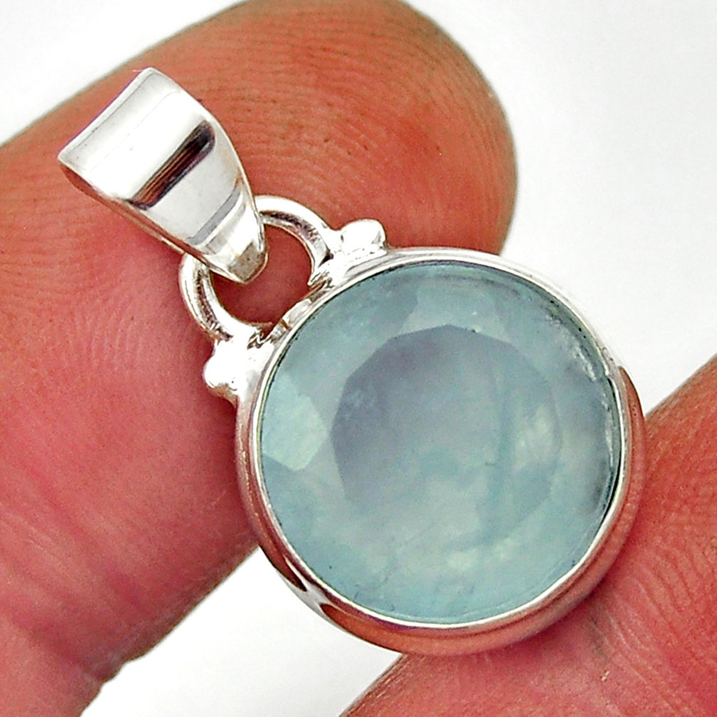 6.19cts natural blue chalcedony round 925 sterling silver pendant jewelry n15181