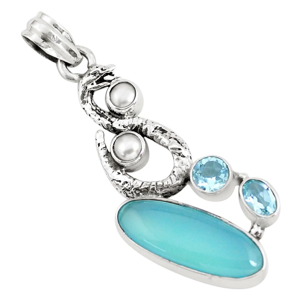  blue chalcedony topaz 925 silver anaconda snake pendant p58886