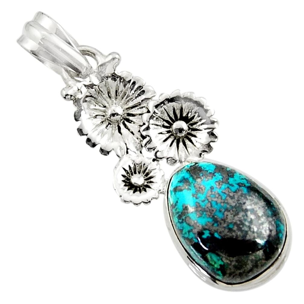 blue chrysocolla 925 sterling silver flower pendant d44927