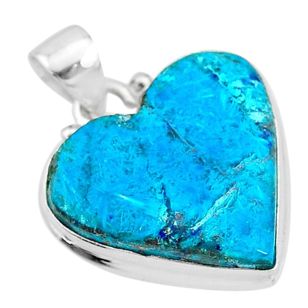 12.58cts natural blue chrysocolla 925 sterling silver heart pendant t4121