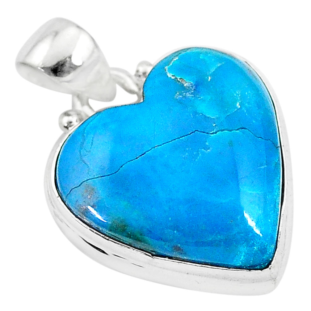 13.15cts natural blue chrysocolla 925 sterling silver heart pendant t4138