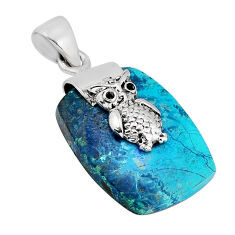 19.58cts natural blue chrysocolla 925 sterling silver owl pendant jewelry y70744