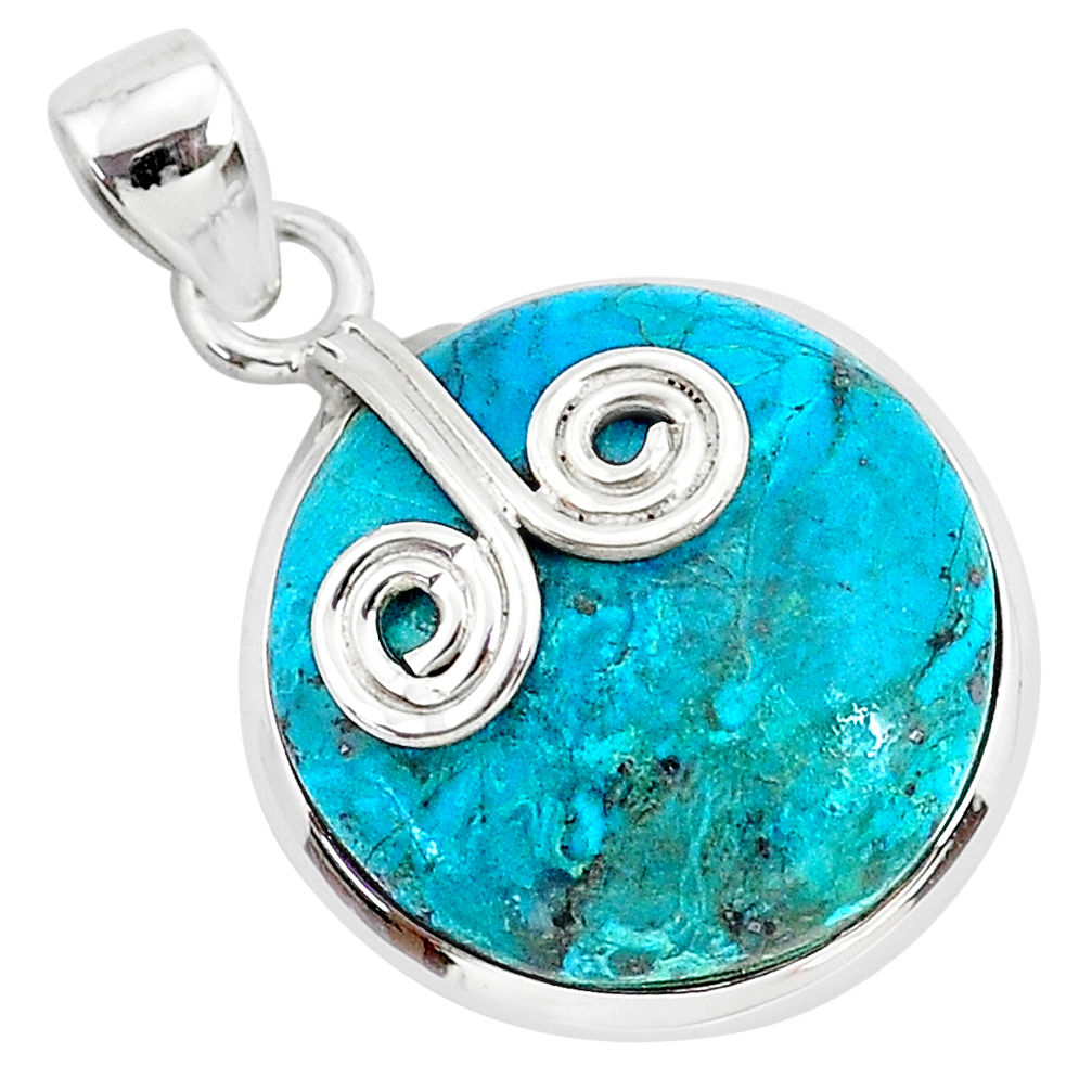 15.08cts natural blue chrysocolla 925 sterling silver pendant jewelry r94372